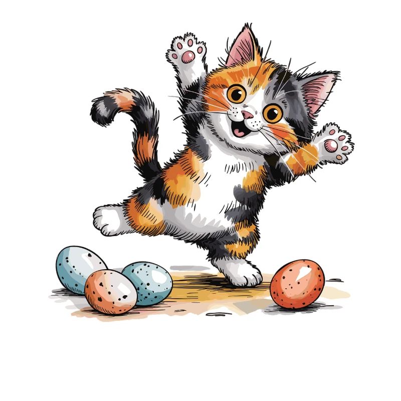 Cats Easter T-Shirt – Cat with Easter Eggs