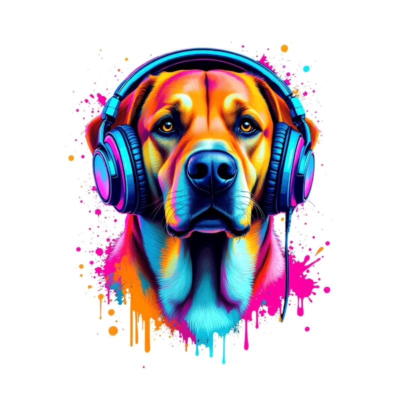 Labrador mit Kopfhörer