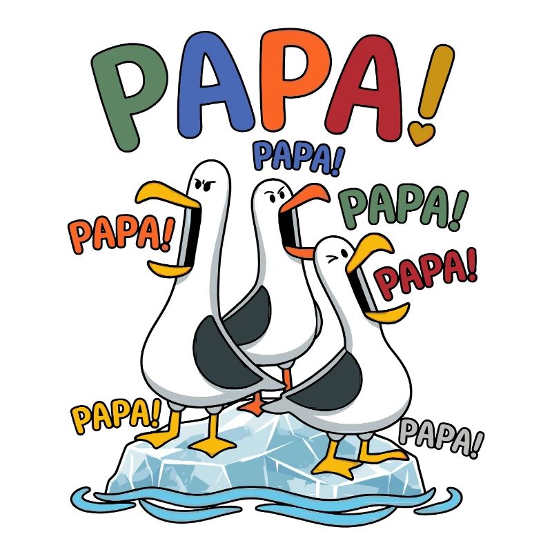 Lustige Papa Möwen auf Eisscholle - Comic Design