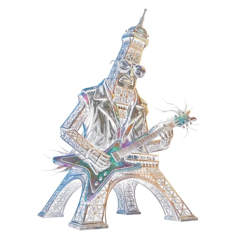Eiffelturm spielt E-Gitarre