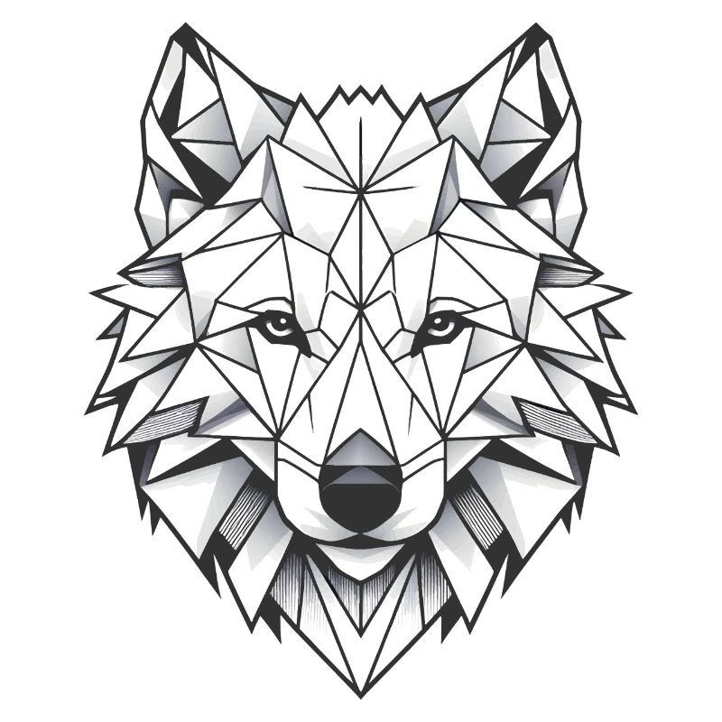 Geometric White Wolf Head - Polygons Motif