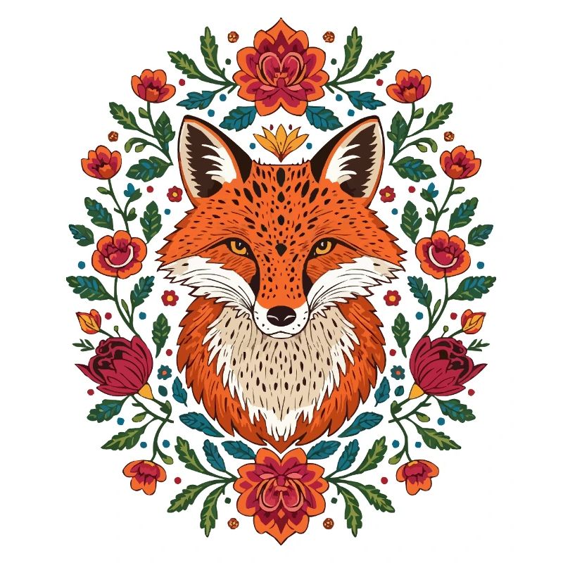 Renard dans une couronne de fleurs Explosion de couleurs