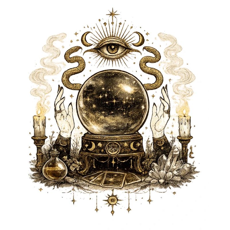 Balle de divination avec œil et bougies