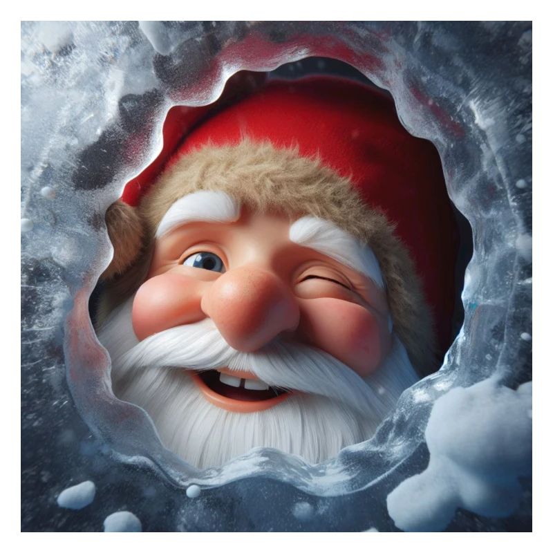 Imp looking through ice laughing