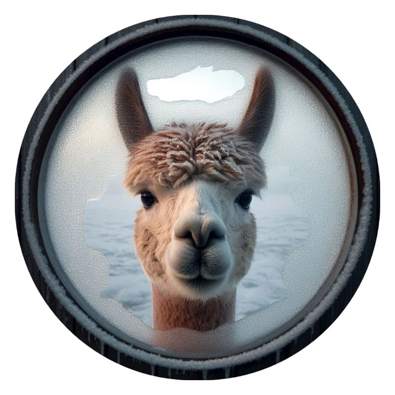 Alpaca looking through a window