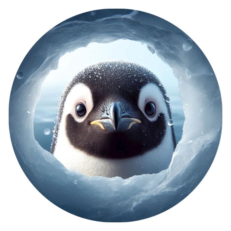Penguin looking through snow hole