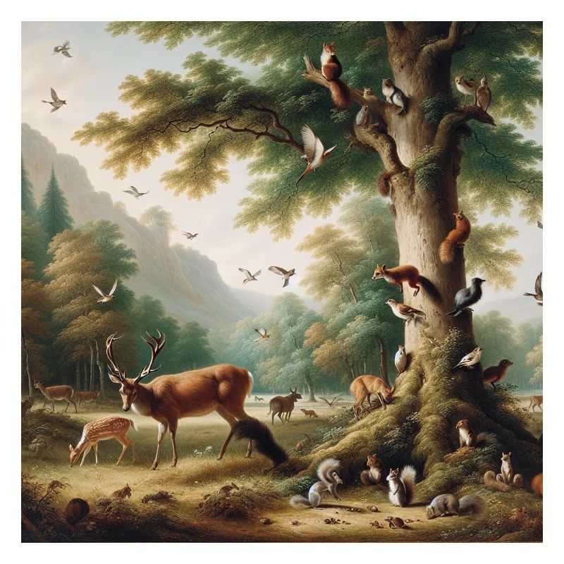 Forest scene with deer and nature