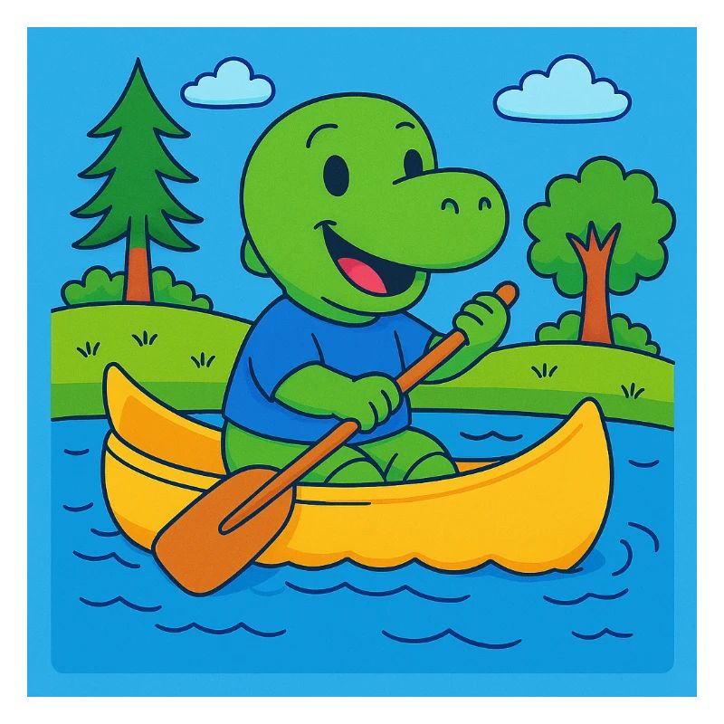 Petit dinosaure dans un canoë
