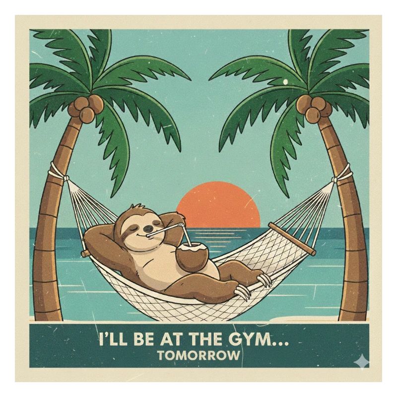 Hammock Sloth, Sunset,Gym Tomorrow