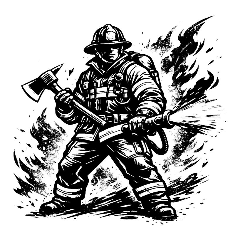 Heroic Firefighter Comic Style Black White