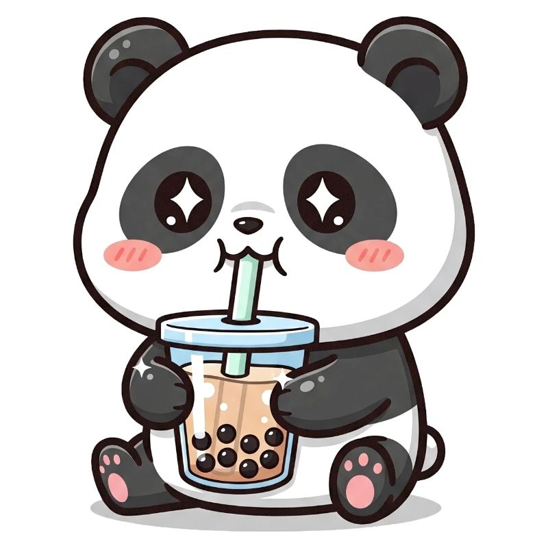 Cuddly panda bear with bubble tea