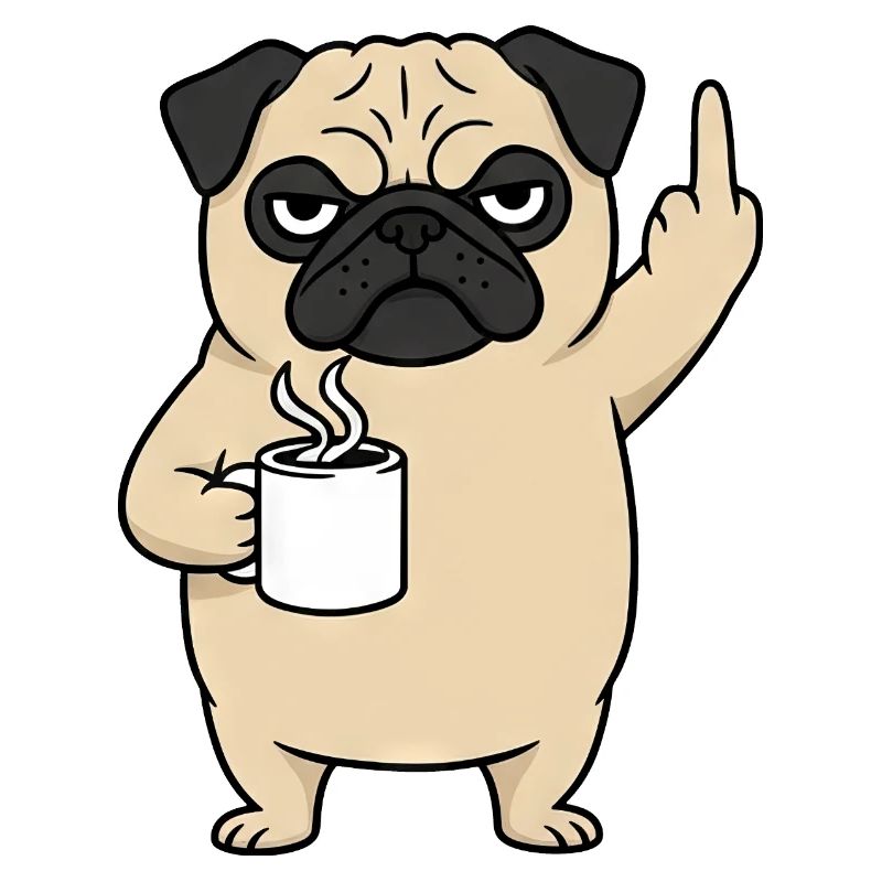 Genervter Mops mit Kaffee Mittelfinger Cartoon