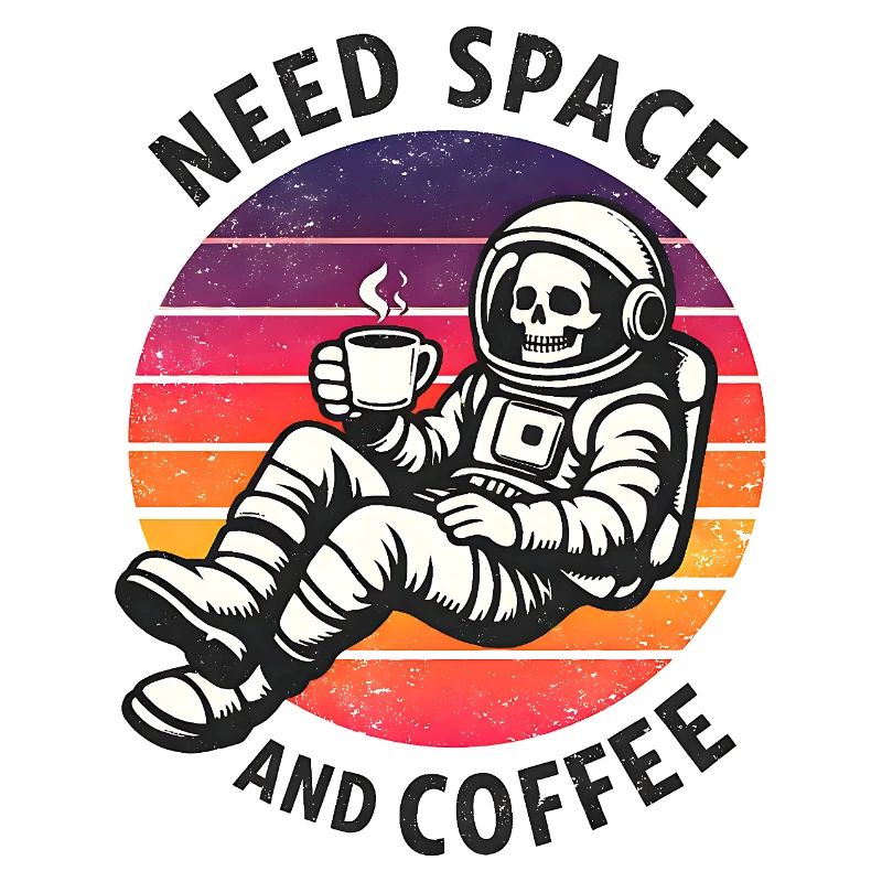 Astronaute squelette spatial et café