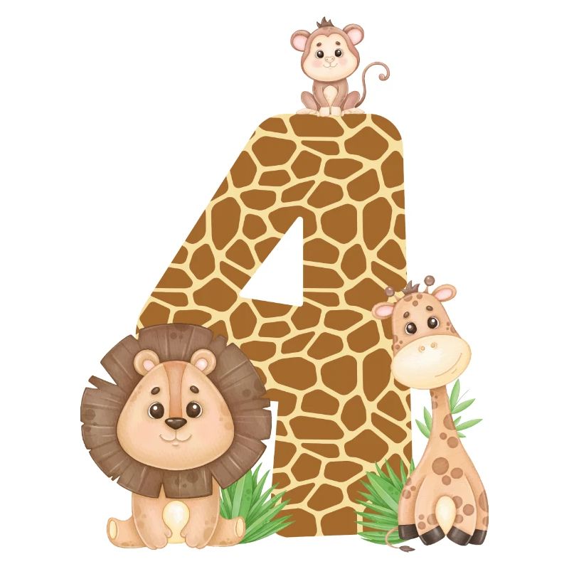 4. Geburtstag Dschungeltiere Giraffe Löwe Affe