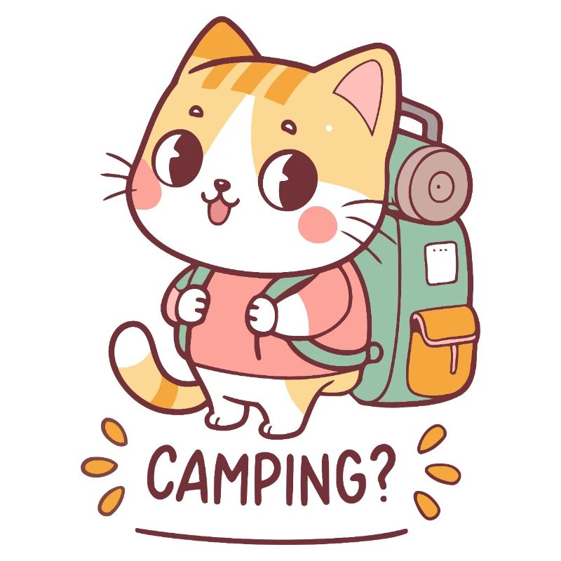 Kawaii Camper Cat and Backpack