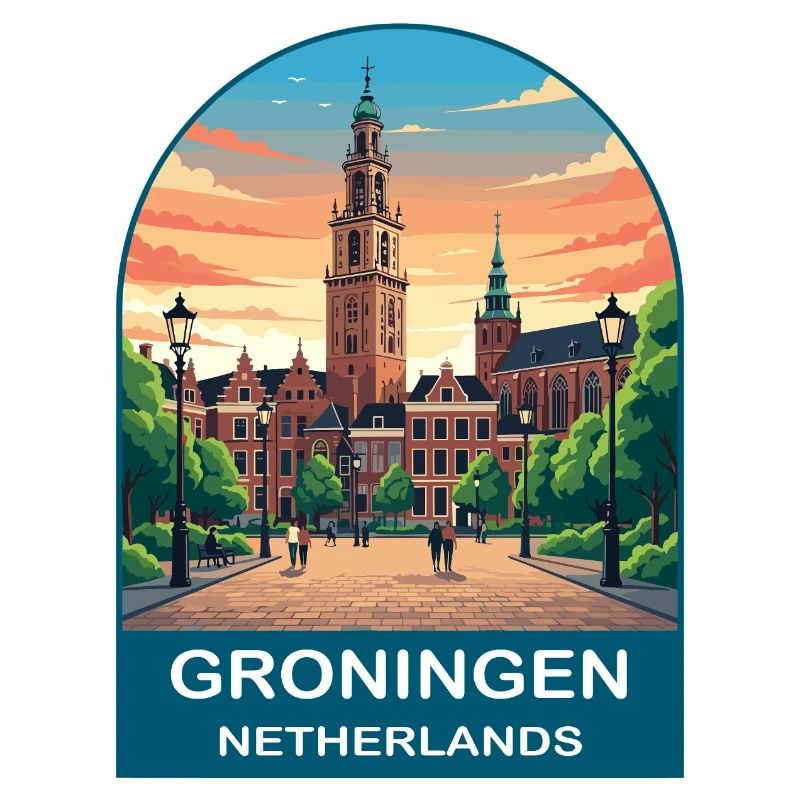 Affiche de voyage Groningue, Pays-Bas, Martinitoren,