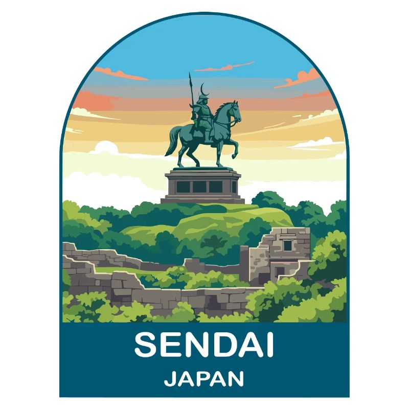 Sendai Japan Samurai-Statue Vintage-Reisekunst