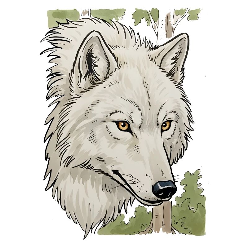 Weißer Wolfkopf im Wald