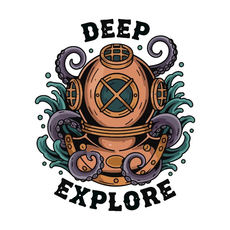 Vintage Diving Bell Deep Explore Octopus