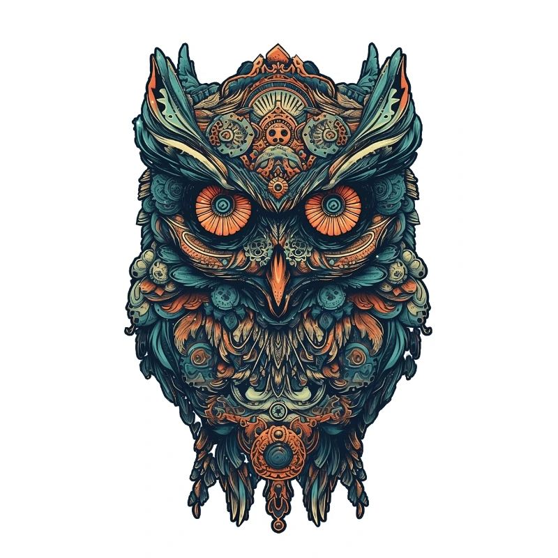 Mythical boho owl with surreal patterns