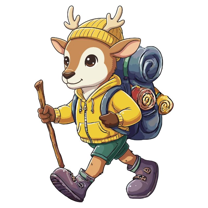 Cute Deer Hiking Camping Adventure Backpacker