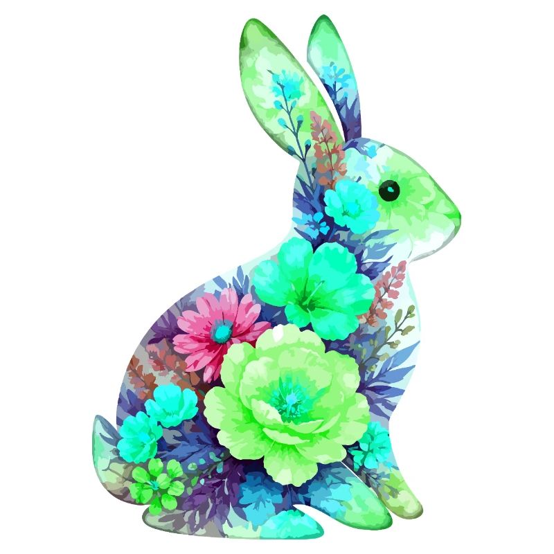 Bunny Watercolor Flowers Easter