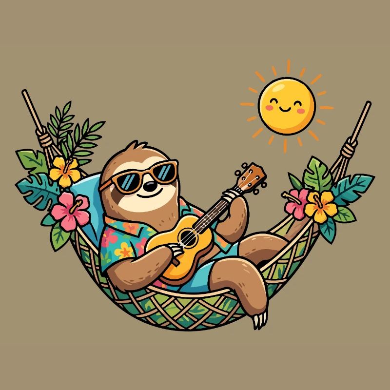 Sloth in hammock makes summer vacation beach
