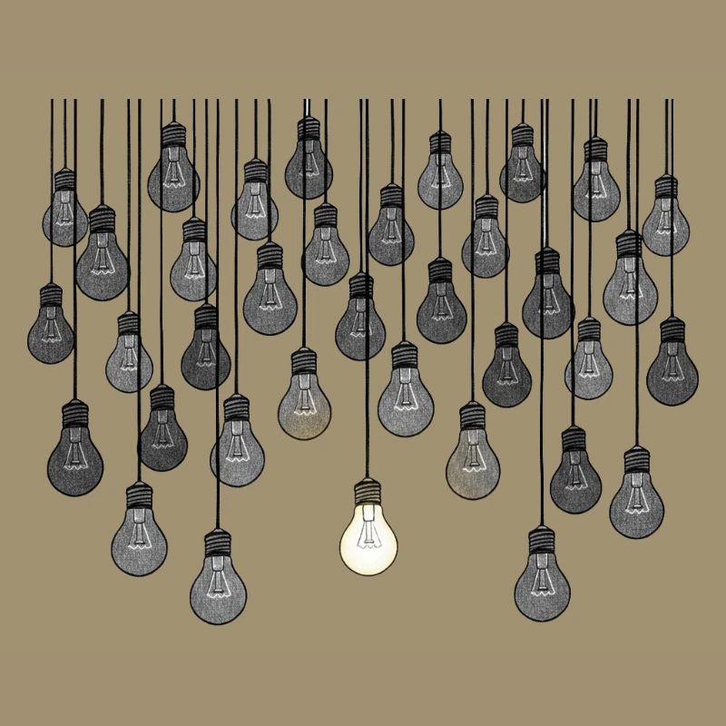 Grey bulb array with unique brightness