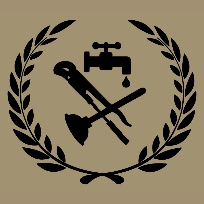 Tools for plumber in laurel wreath.