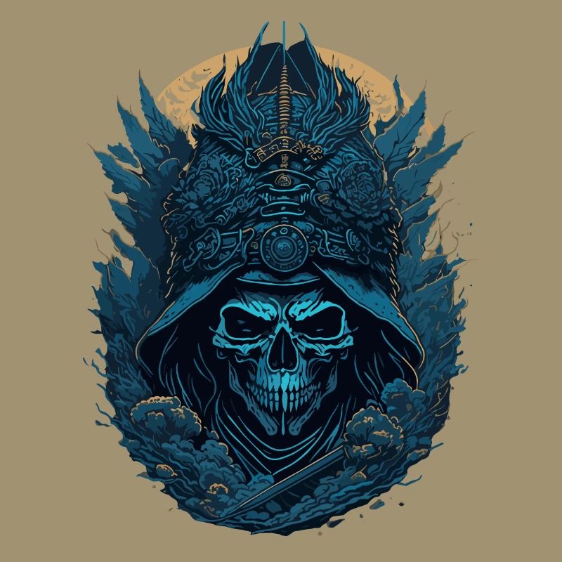 Blauer Samurai Skelett Schädel - Blauer Samurai Schädel