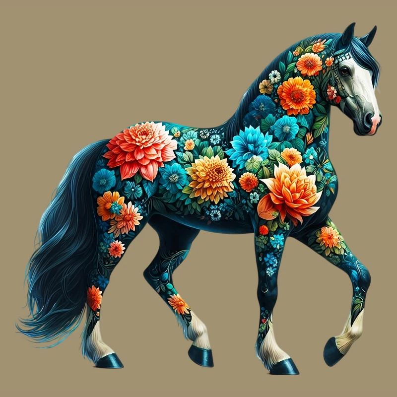 Cheval décoré de fleurs