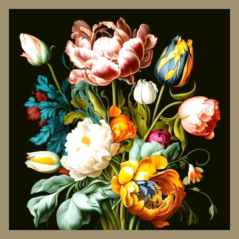 Composition florale texturée sur noir