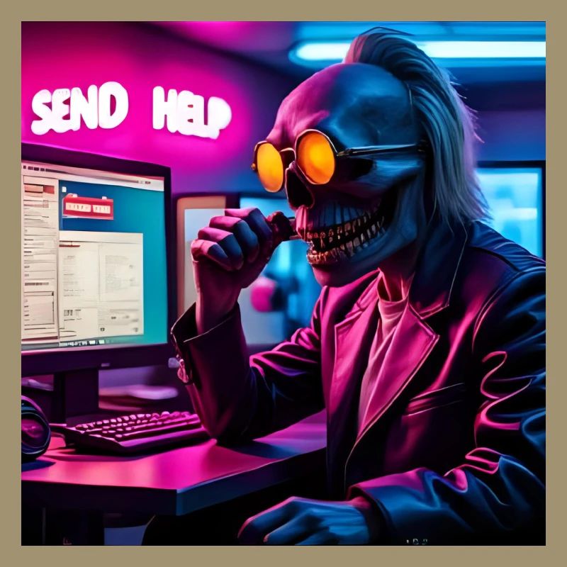 Cyberpunk néon crâne hacker Envoyer de l’aide Conception
