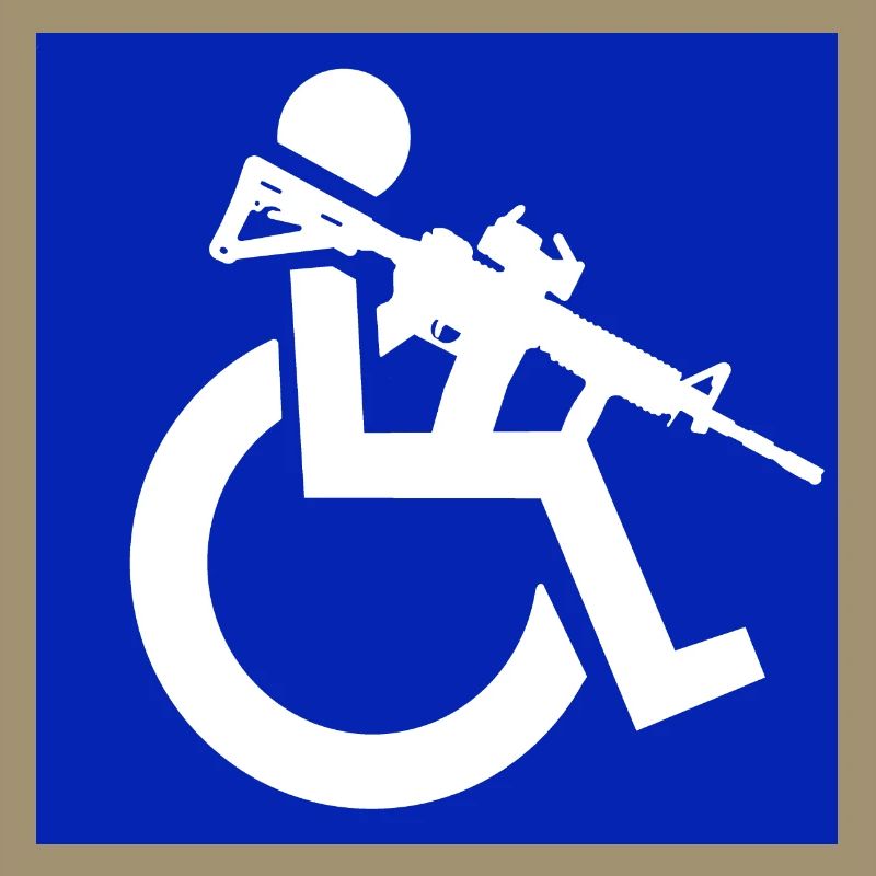 Bild eines Rollstuhlfahrers mit einem Gewehr #