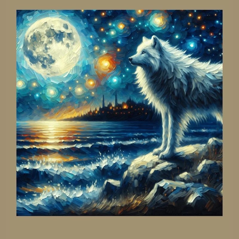 Arctic Wolf Starry Night