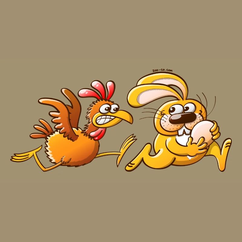 Easter Bunny Stealing an Egg from a Furious Hen