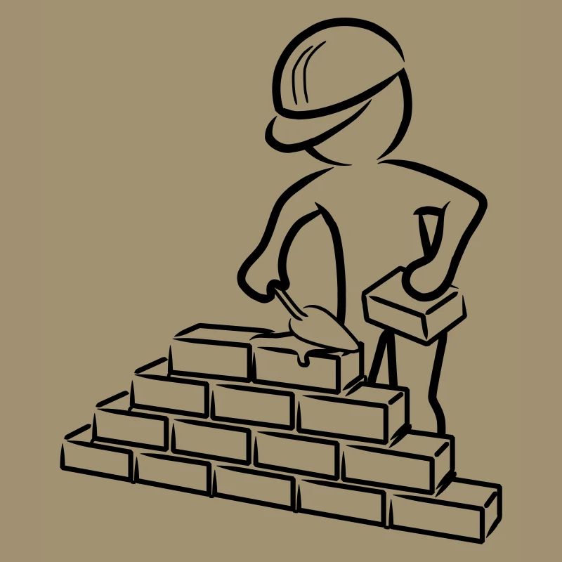 Construction worker with trowel, mortar and wall