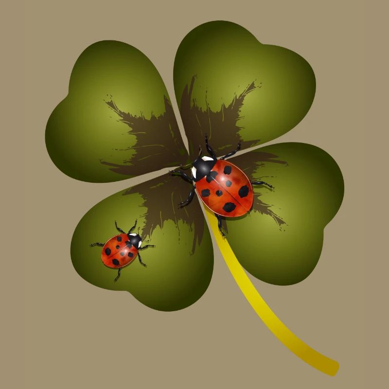 A four-leaf clover with two ladybugs