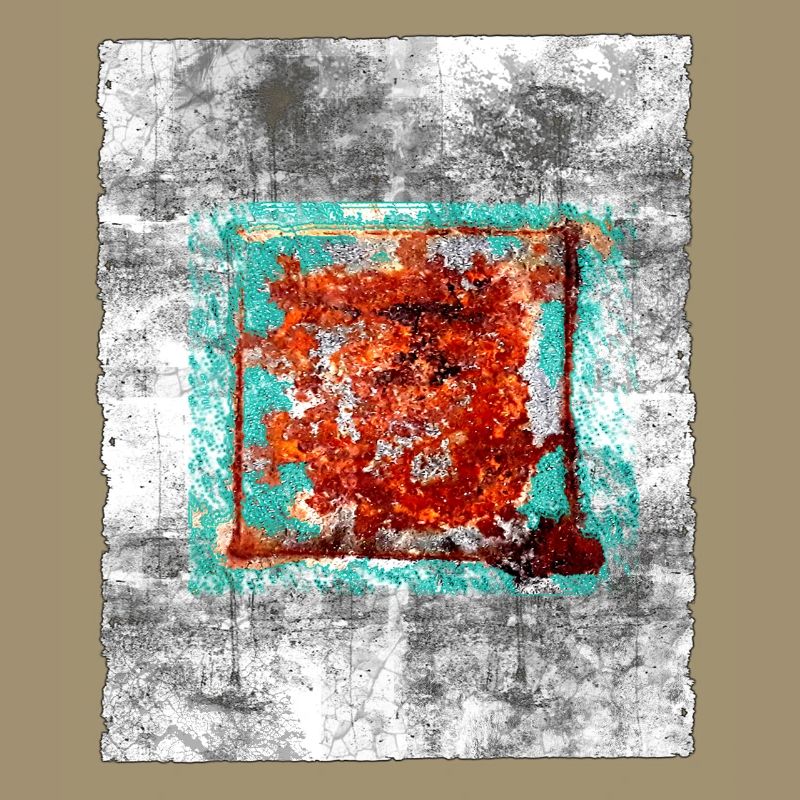 Rust square on grey texture