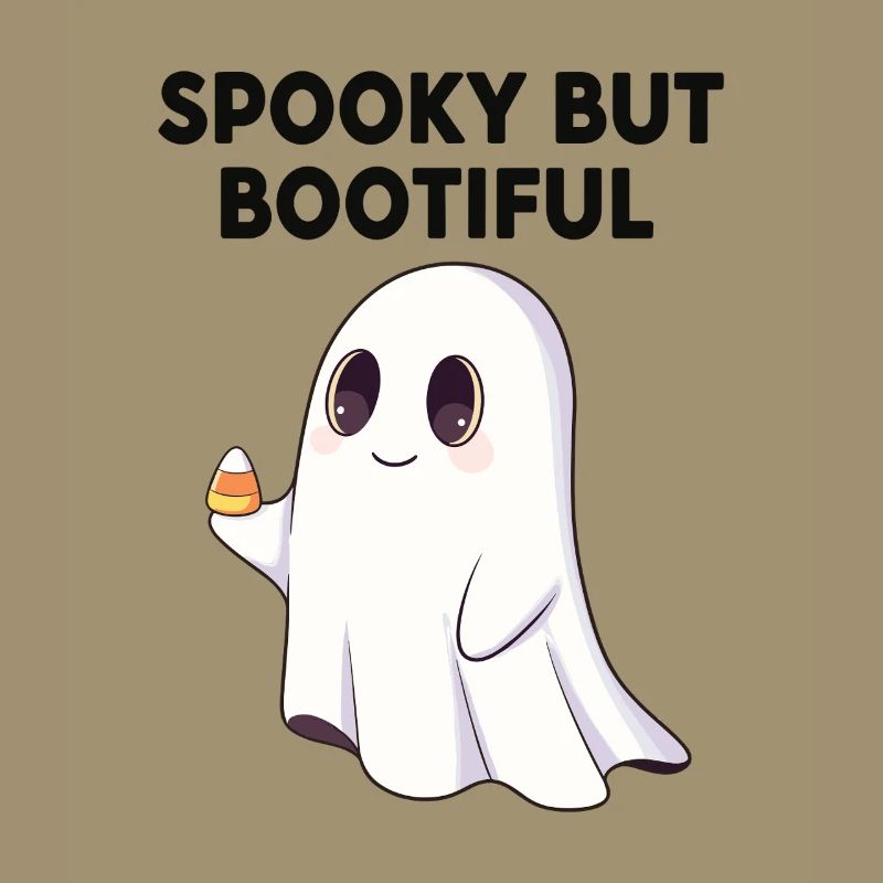 Spooky But Bootiful Cute Ghost Holding Candy Corn 
