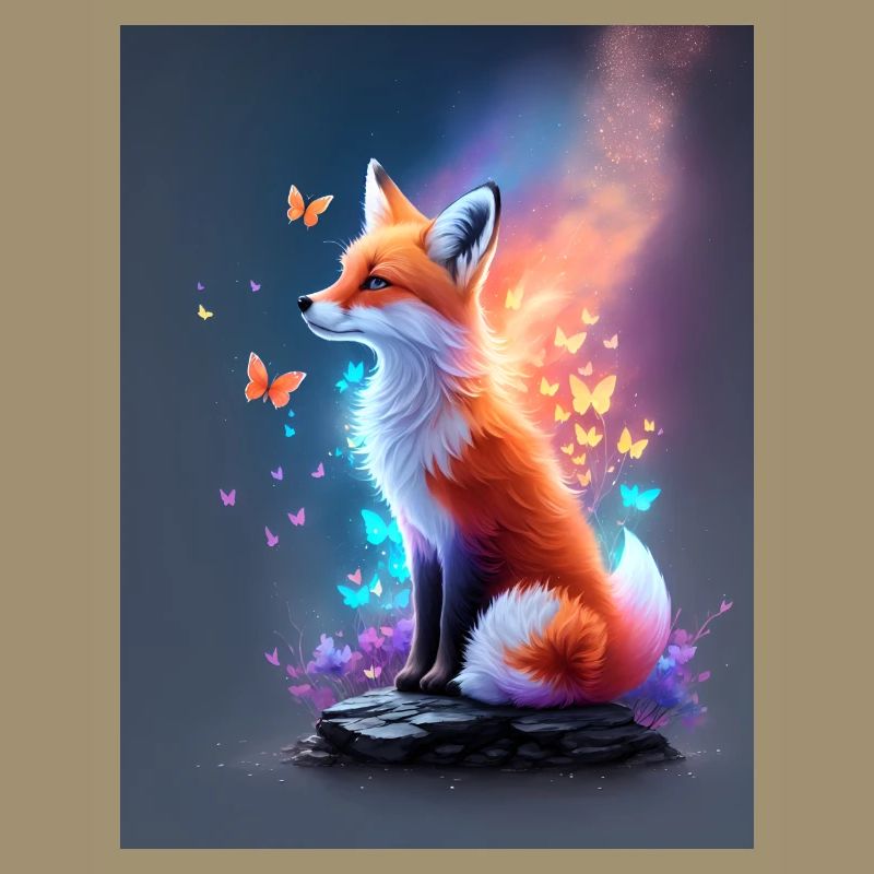Fantastic Fox with Multicolored Butterflies