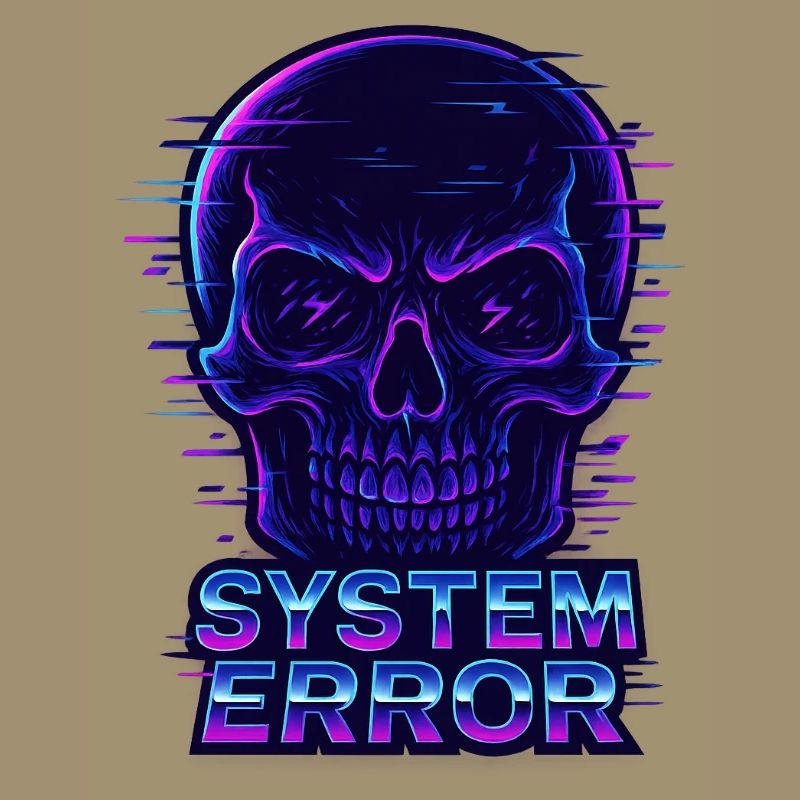 Neon Glitch Schädel mit Systemfehlertext