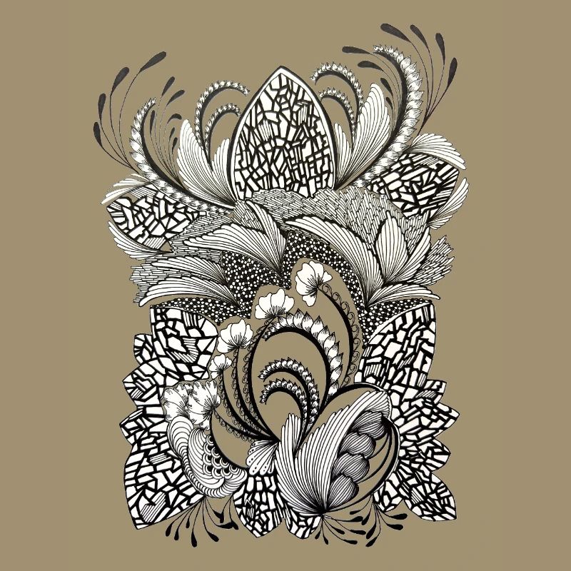 Black and White Flower Branches Pattern