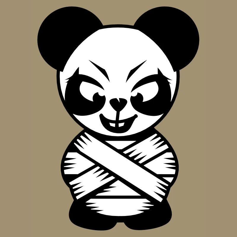Panda bear with straitjacket and crazy eyes