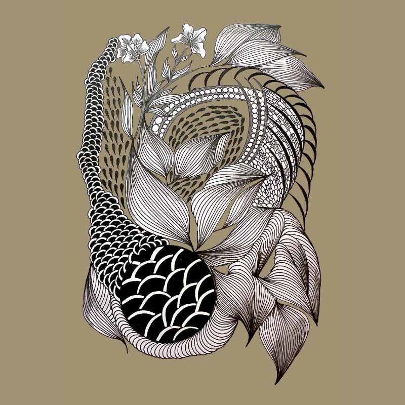 Black and White Leaf Snake Pattern