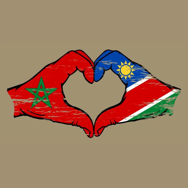 Morocco Namibia Flag Hands Heart Shape