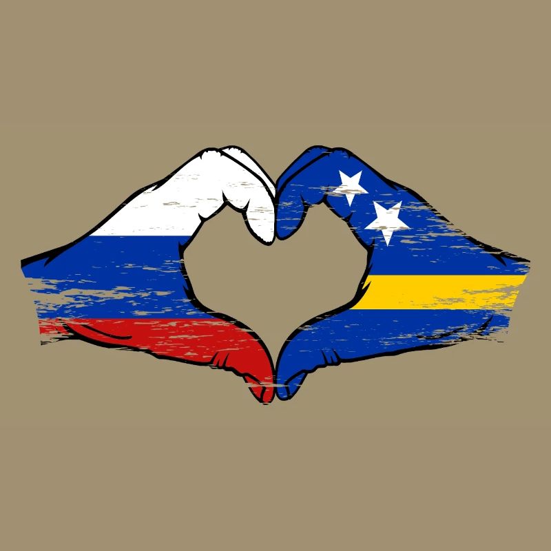 Mains du drapeau de la Russie de Curaçao en forme de cœur utilisées