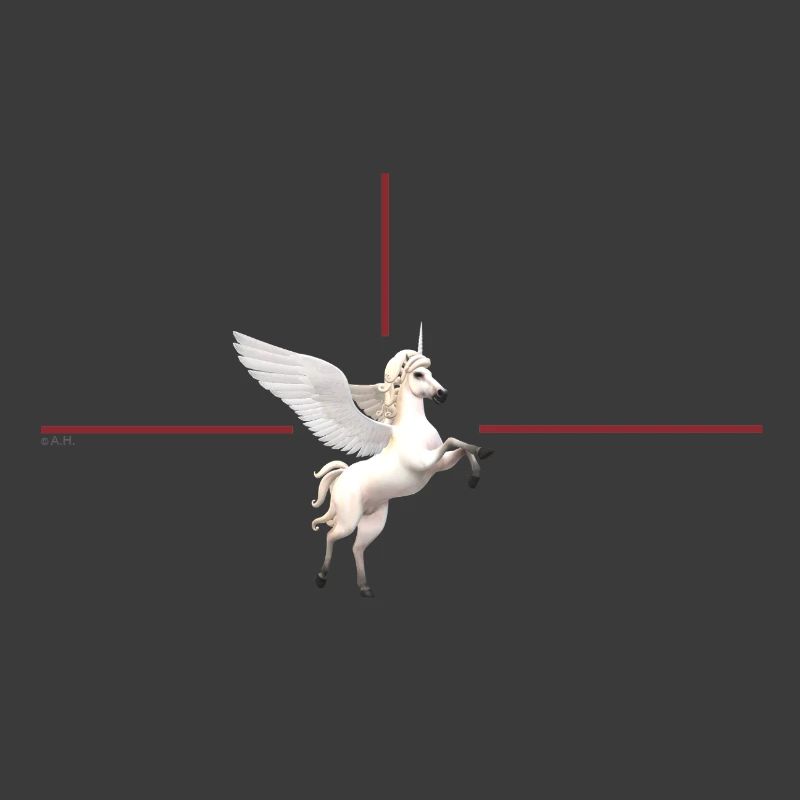 Licorne ailée devant des lignes rouges