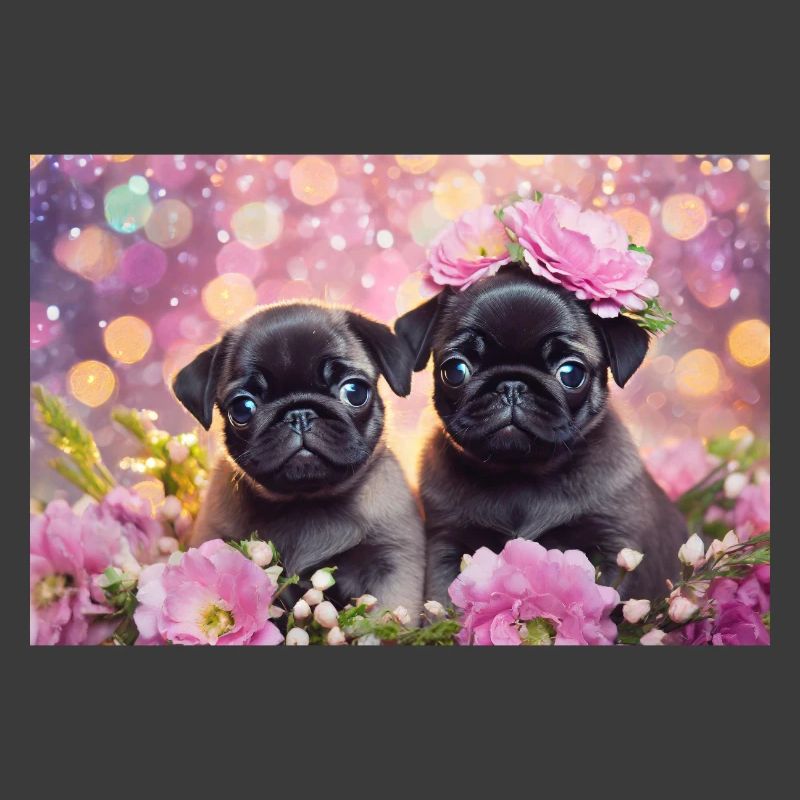 Petits chiens avec couronne de fleurs