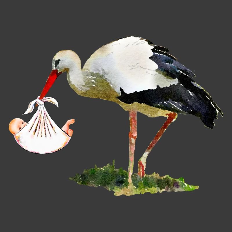 Cigogne avec bébé dans une écharpe